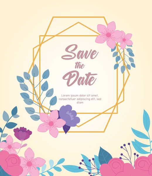 Boda de flores, guardar la fecha, tarjeta de celebración floral evento — Vector de stock