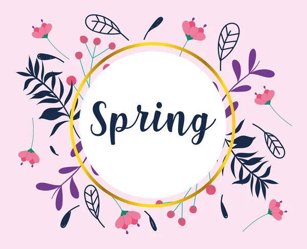 Hello spring, circle frame flowers decoration card — Wektor stockowy