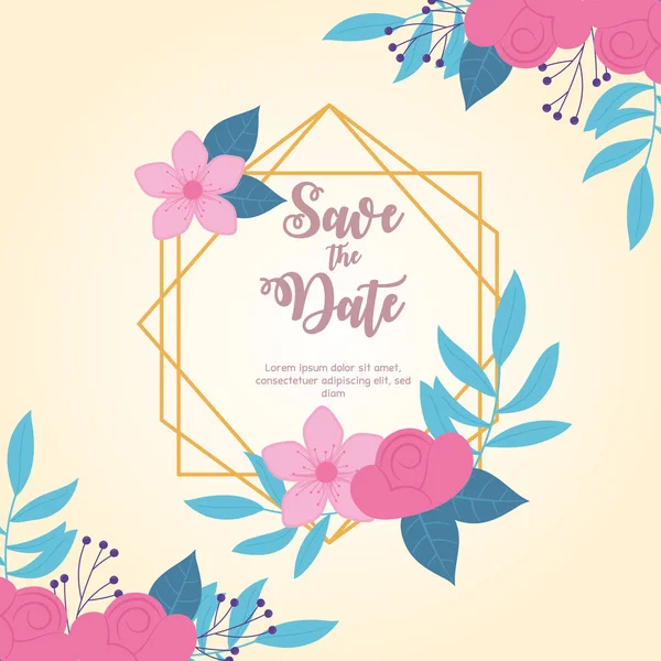 Boda de flores, guardar la fecha, elegante tarjeta de decoración de flores — Vector de stock