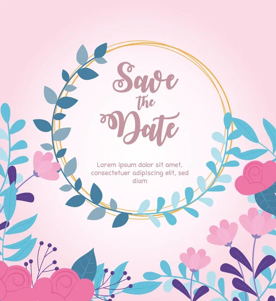 Boda de flores, guardar la fecha, ceremonia de la invitación de la tarjeta de celebración floral — Vector de stock