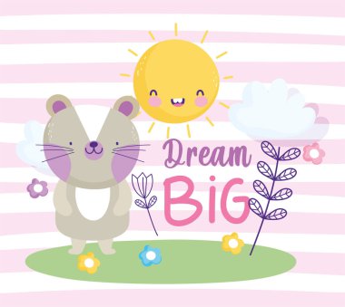 little cat flowers sun cloud animal cartoon cute text