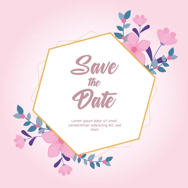 Flowers wedding, save the date, greeting card flourish nature pink background — Stock vektor
