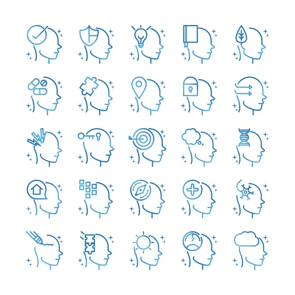 Alzheimers disease neurological brain medical condition icons set gradient line — ストックベクタ