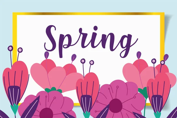 Hello spring, flowers floral season decoration frame — стоковый вектор