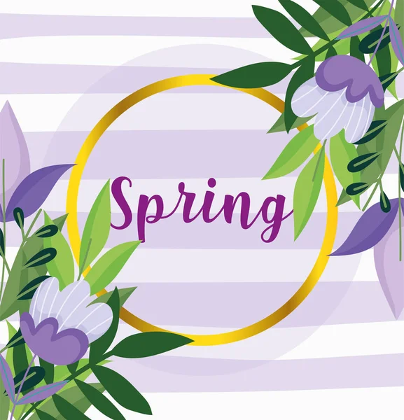 Hello spring, flowers stripes foliage decoration frame — Stockvektor