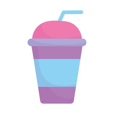 plastic cup and straw drink cartoon icon style design