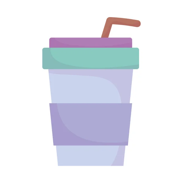 Tasse jetable avec la conception de style icône de dessin animé boisson paille — Image vectorielle