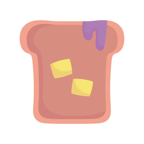 Rebanada de pan con mermelada y mantequilla icono de dibujos animados diseño de estilo — Vector de stock