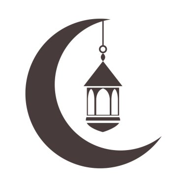 half moon with lantern ramadan arabic islamic celebration silhouette style icon