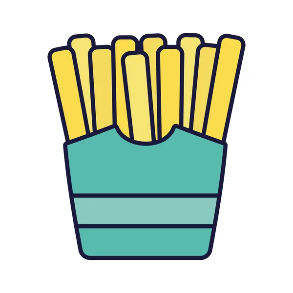 Batatas fritas em caixa fast food desenho animado ícone estilo design — Vetor de Stock