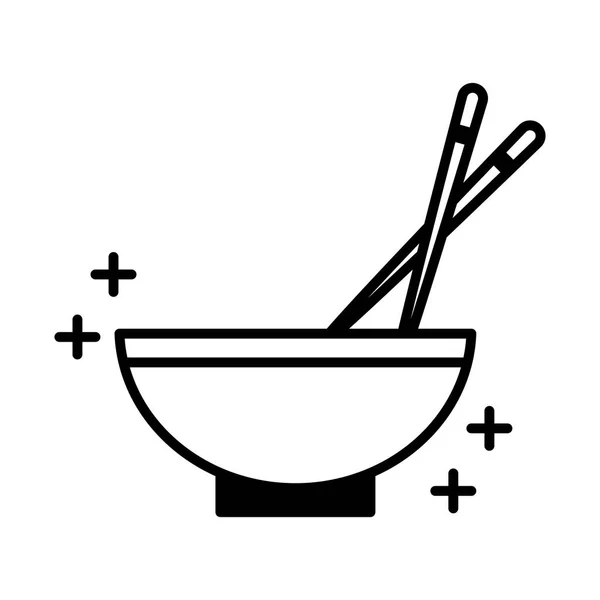 Sushi tigela menu oriental e chopsticks utensílios ícone estilo linha —  Vetores de Stock