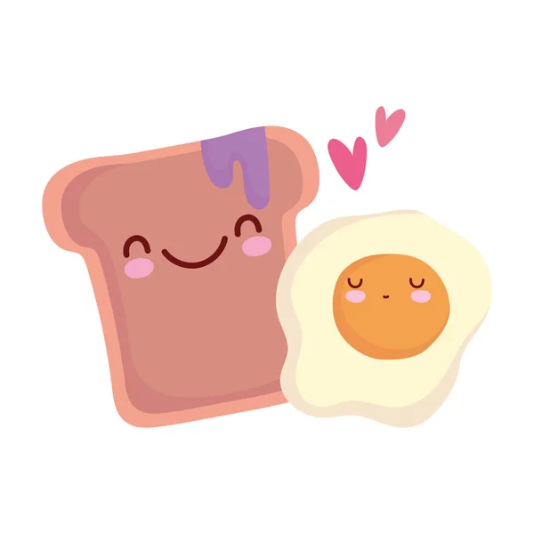 Жареное яйцо и хлеб с джемом меню персонаж мультяшной еды мило — стоковый вектор