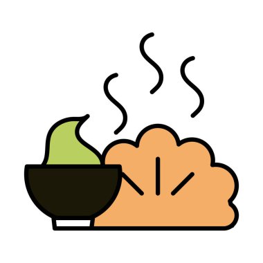 Suşi oryantal menü cazibesi ve wasabi çizgisi ve biçim simgesi