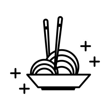 Suşi oryantal menüde erişte ve çubuk çizgisi tarzı ikon var.