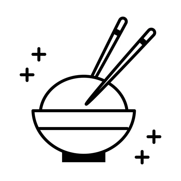 Sushi ανατολίτικο μενού μπολ ρύζι με chopsticks γραμμή στυλ εικονίδιο — Διανυσματικό Αρχείο