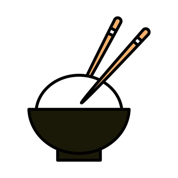 Sushi ανατολίτικο μενού μπολ ρύζι με chopsticks γραμμή και συμπληρώστε το στυλ εικονίδιο — Διανυσματικό Αρχείο