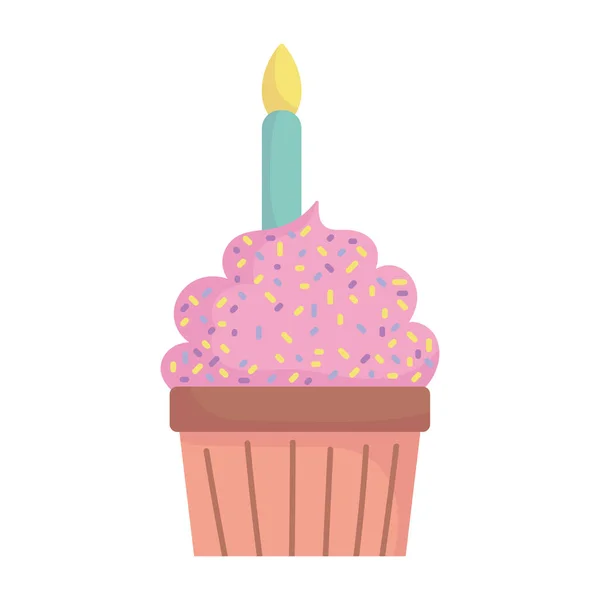 Birthday cupcake with candle cartoon icon style design — Stok Vektör