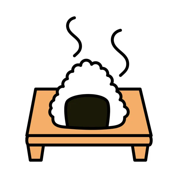 Orientalisches Sushi-Menü eingewickelt Reis in Brettlinie und füllen Stil-Symbol — Stockvektor