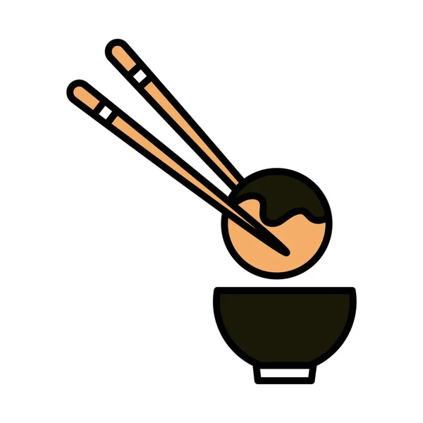 Sushi orientale menu bastoncini di polpo palla e ciotola linea e riempire l'icona di stile — Vettoriale Stock