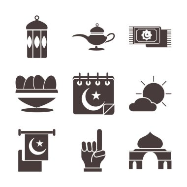 ramadan arabic islamic celebration icon set silhouette style icon