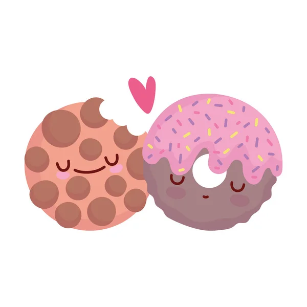 Donut y mordido galleta menú carácter dibujos animados alimentos lindo — Archivo Imágenes Vectoriales