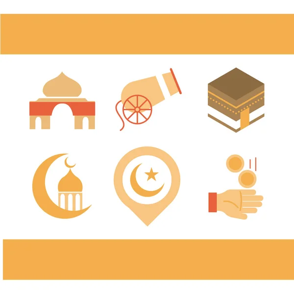 Mecca cannon moon celebration ramadan arabic islamic celebration tone color icon — Stock Vector