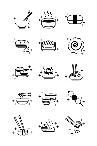 Sushi ícones menu oriental definir ícone de estilo de linha — Vetor de Stock