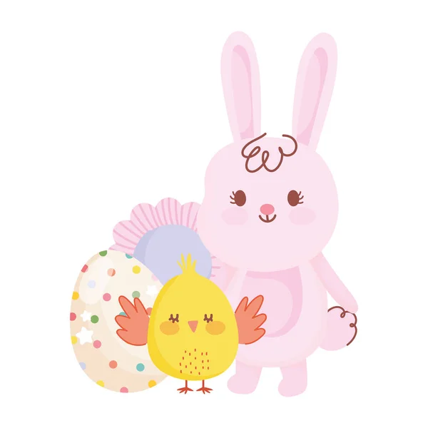 Happy easter cute rabbit and chicken egg flower decoration — 스톡 벡터