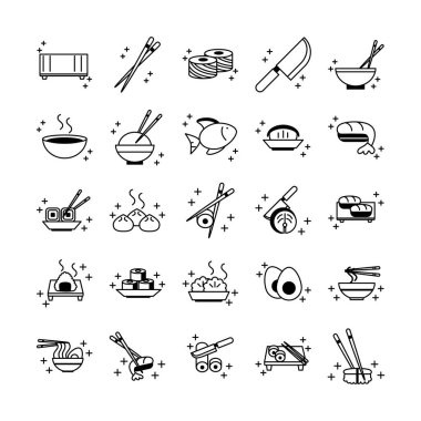 sushi oriental menu icons set line style icon