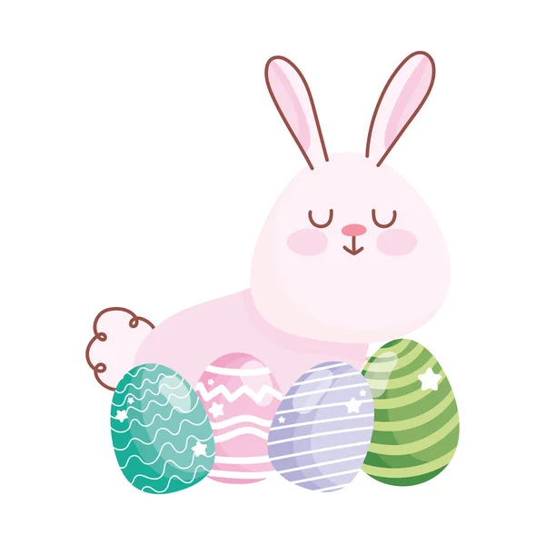 Happy easter cute rabbit and decorative eggs ornament — Stockvektor