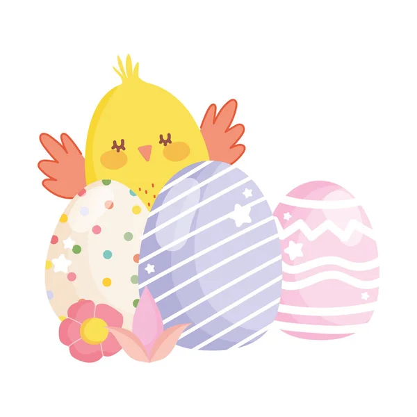 Счастливой Пасхи милые куриные декоративные цветы яиц — стоковый вектор