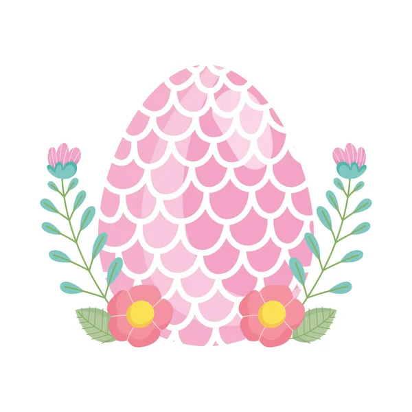 Feliz huevo de Pascua decorado con forma de escamas de pescado flores — Vector de stock