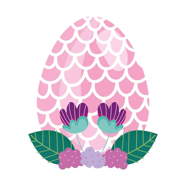Glückliches Osterei dekoriert mit Fischschuppen-Blüten — Stockvektor