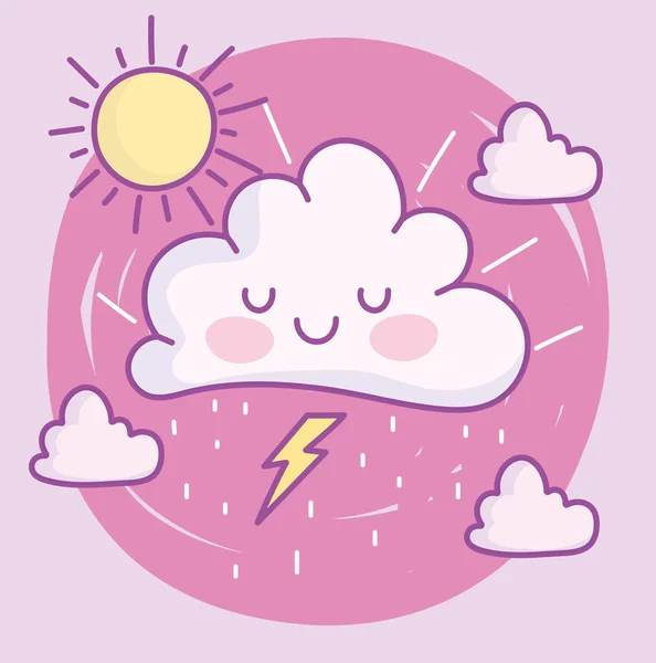 Cute cartoon clouds sun thunderbolt decoration — Wektor stockowy