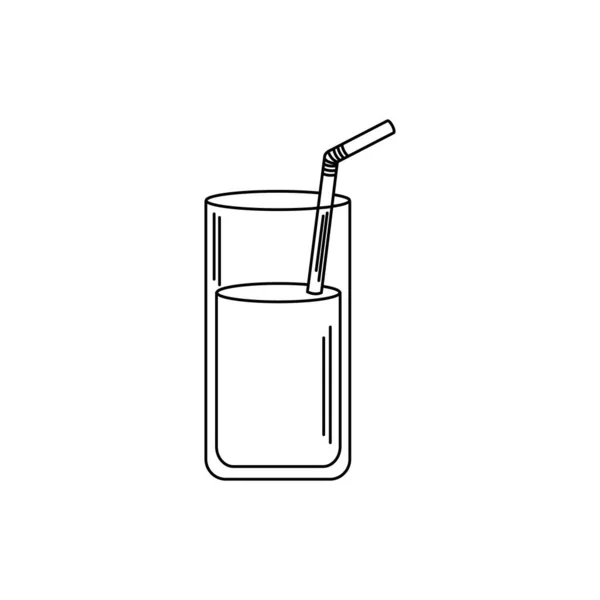 Напої скляна чашка з солом'яним напоєм свіжа лінія стилю значок — стоковий вектор