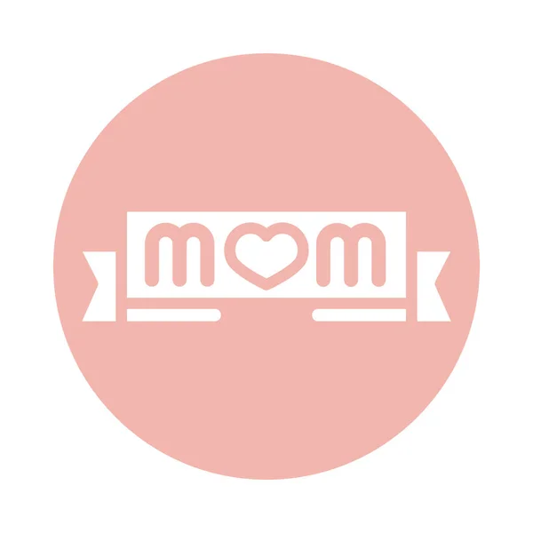 Mothers day, lettering mom in banner decoration block style icon — Stock Vector