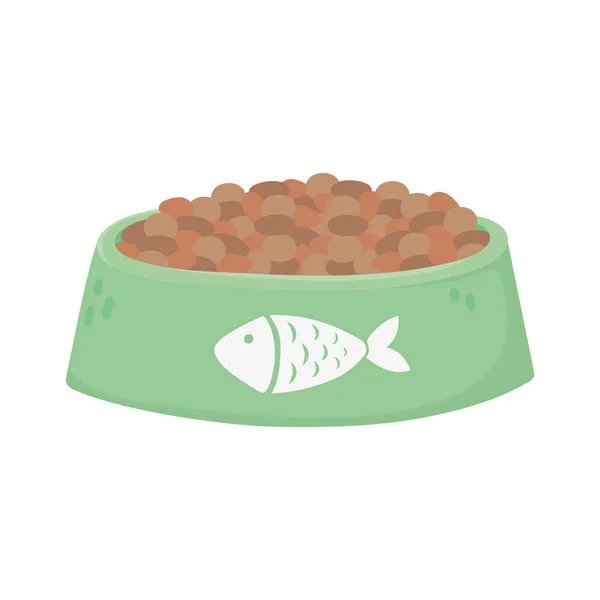 Plato de comida para gatos mascota con icono de diseño de pescado — Archivo Imágenes Vectoriales