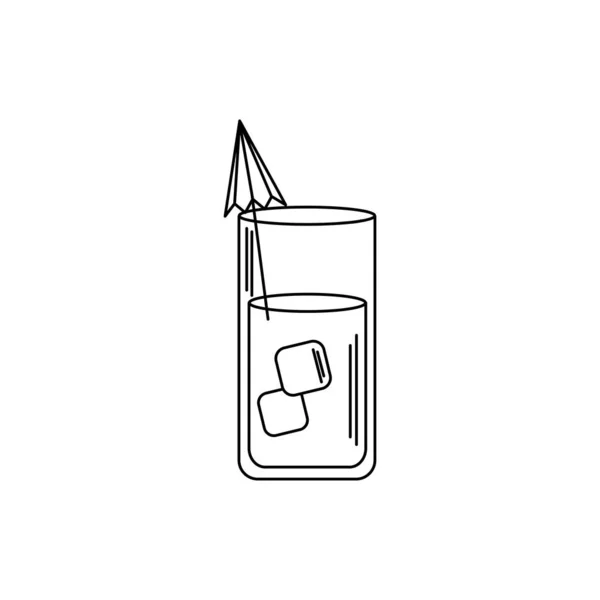 Drinks beverage cold glass with umbrella and ice cube line style icon — Stockový vektor