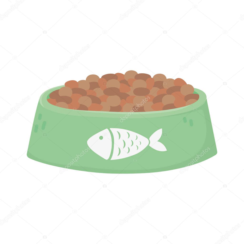 pet cat food bowl with fish design icon