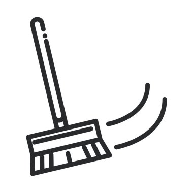 cleaning, broom wooden handle supply domestic hygiene line style icon
