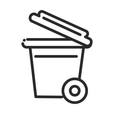 cleaning, plastic trash can with and wheels hygiene line style icon