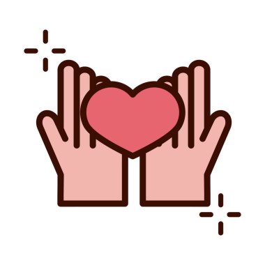 mothers day, hands with giving heart love line and fill style icon