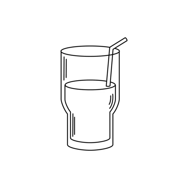 Drinks fresh glass cup water with straw line style icon — Wektor stockowy