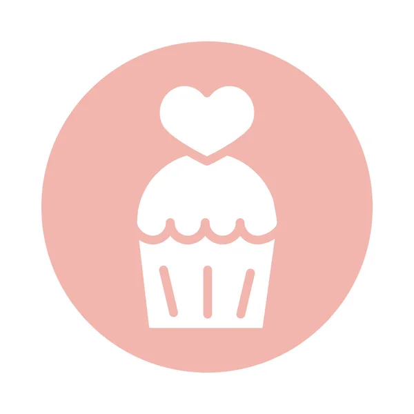 Fête des mères, dessert cupcake sucré avec icône de style bloc coeur — Image vectorielle