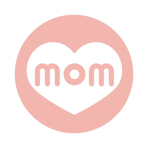 Día de las madres, letras mamá en corazón bloque de amor icono de estilo — Vector de stock