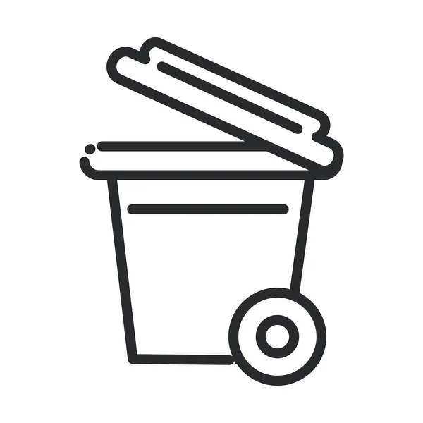 Limpeza, lata de lixo de plástico com e rodas ícone de estilo de linha de higiene —  Vetores de Stock