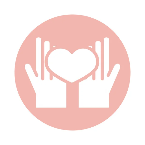 Giorno delle madri, mani con dare cuore amore blocco stile icona — Vettoriale Stock