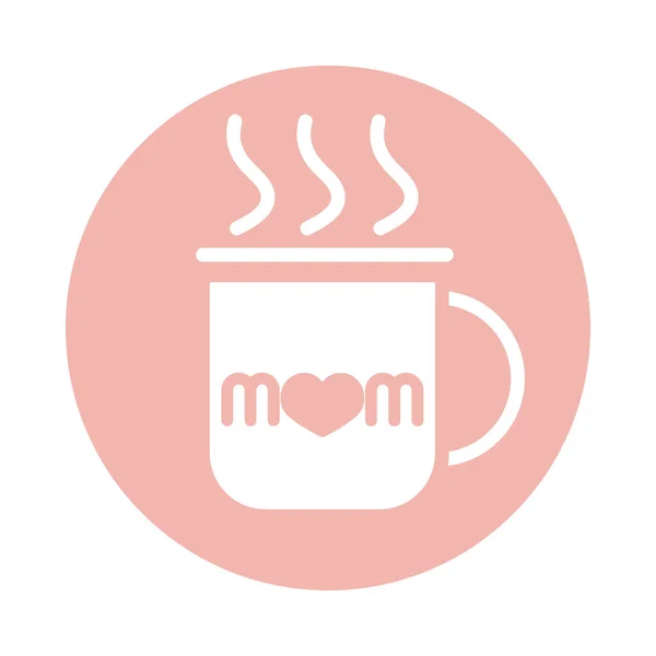 Mothers day, hot coffee cup beverage aroma block style icon — Stock Vector