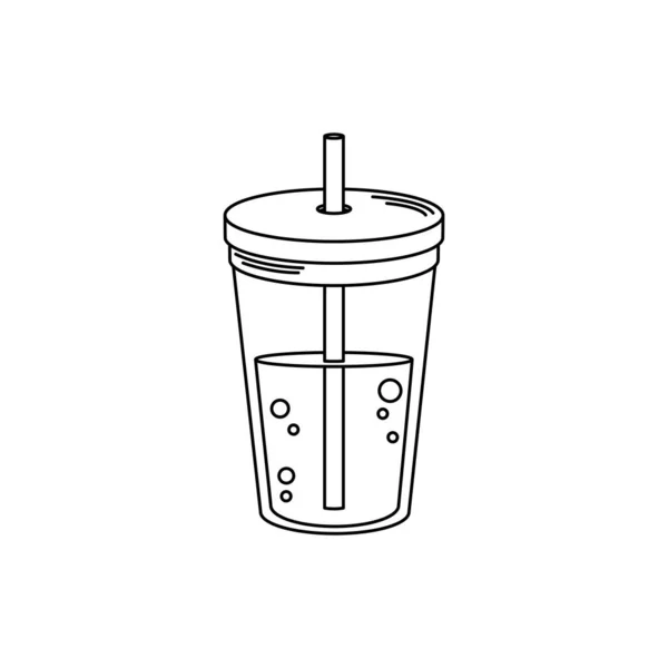 Drinks disposable cup beverage with cap and straw line style icon — 스톡 벡터