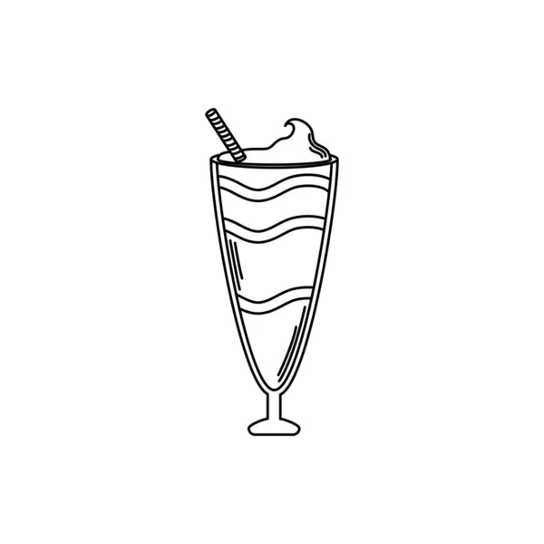 Drinks tall glass cup with cream and straw line style icon — Stockový vektor